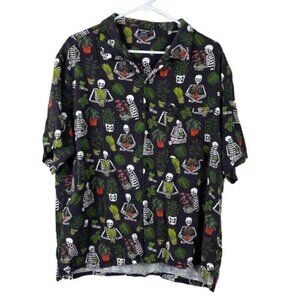 Wicked Clothes Skelton Botanical Print Button Shirt Sz 3XL Goth Whimsy